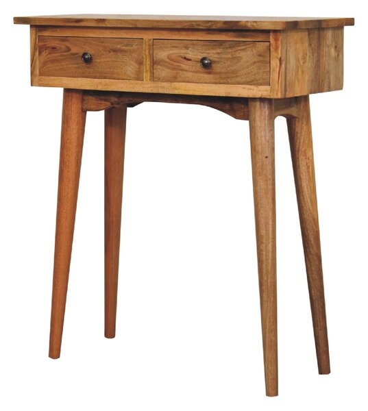 Narrow Console Table, Oak-Effect Finish, 2 Drawers, Circular Silhouette,, 30L x 70W x 78H cm, Brown Aosom UK