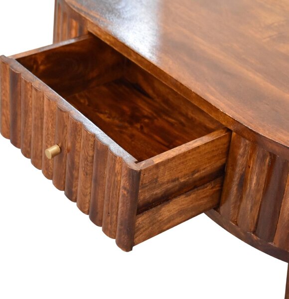 Solid Mango Wood Round Coffee Table with 2 Smooth-Gliding Drawers, Handcrafted Eco-Friendly Desk for Living Room, 50L x 80W x 40H cm, Brown Aosom UK