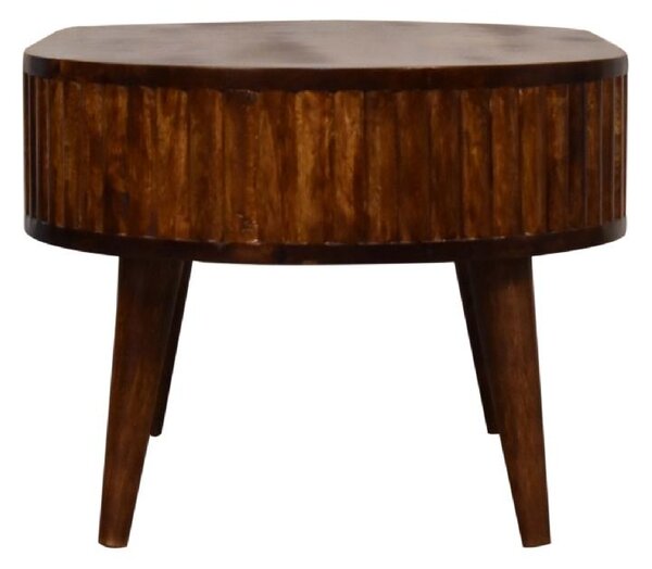 Solid Mango Wood Round Coffee Table with 2 Smooth-Gliding Drawers, Handcrafted Eco-Friendly Desk for Living Room, 50L x 80W x 40H cm, Brown Aosom UK