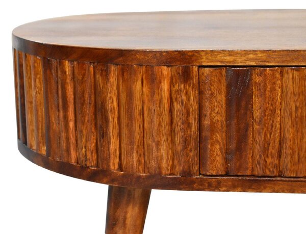 Solid Mango Wood Round Coffee Table with 2 Smooth-Gliding Drawers, Handcrafted Eco-Friendly Desk for Living Room, 50L x 80W x 40H cm, Brown Aosom UK