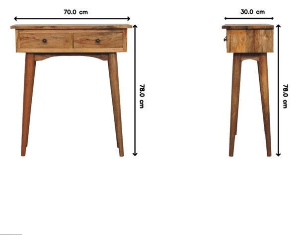 Narrow Console Table, Oak-Effect Finish, 2 Drawers, Circular Silhouette,, 30L x 70W x 78H cm, Brown Aosom UK