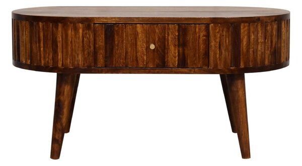 Solid Mango Wood Round Coffee Table with 2 Smooth-Gliding Drawers, Handcrafted Eco-Friendly Desk for Living Room, 50L x 80W x 40H cm, Brown Aosom UK