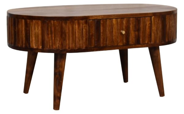 Solid Mango Wood Round Coffee Table with 2 Smooth-Gliding Drawers, Handcrafted Eco-Friendly Desk for Living Room, 50L x 80W x 40H cm, Brown Aosom UK