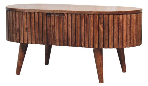Solid Mango Wood Round Coffee Table with 2 Smooth-Gliding Drawers, Handcrafted Eco-Friendly Desk for Living Room, 45L x 85W x 38H cm, Brown Aosom UK