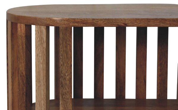 Solid Mango Wood Ariella Cabinet with 2 Open Shelves with Oak-like Finish, Bedside Shelf with Slim Nordic Legs, 30L x 70W x 65H cm, Brown Aosom UK