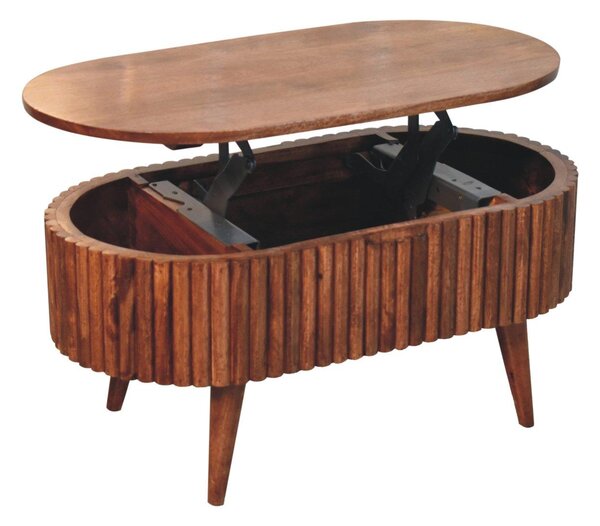 Solid Mango Wood Round Coffee Table with 2 Smooth-Gliding Drawers, Handcrafted Eco-Friendly Desk for Living Room, 45L x 85W x 38H cm, Brown Aosom UK
