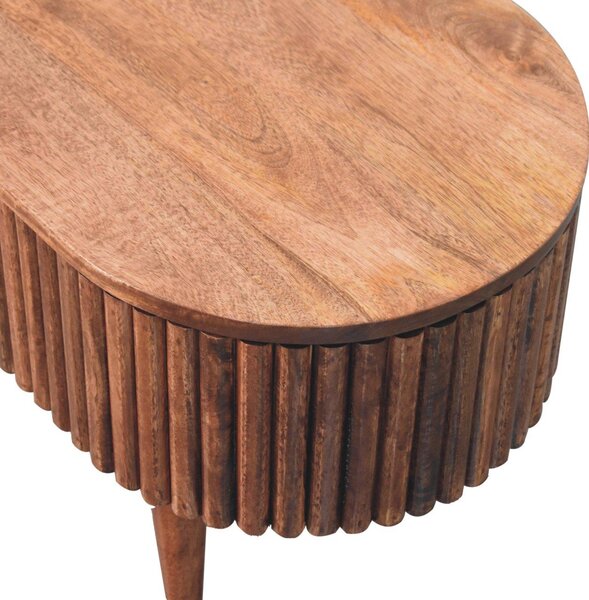 Solid Mango Wood Round Coffee Table with 2 Smooth-Gliding Drawers, Handcrafted Eco-Friendly Desk for Living Room, 45L x 85W x 38H cm, Brown Aosom UK