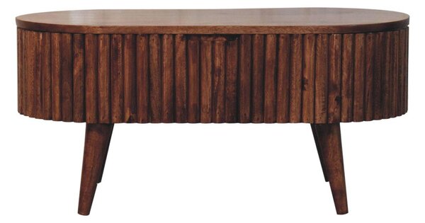 Solid Mango Wood Round Coffee Table with 2 Smooth-Gliding Drawers, Handcrafted Eco-Friendly Desk for Living Room, 45L x 85W x 38H cm, Brown Aosom UK