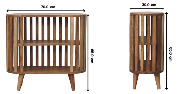 Solid Mango Wood Ariella Cabinet with 2 Open Shelves with Oak-like Finish, Bedside Shelf with Slim Nordic Legs, 30L x 70W x 65H cm, Brown Aosom UK