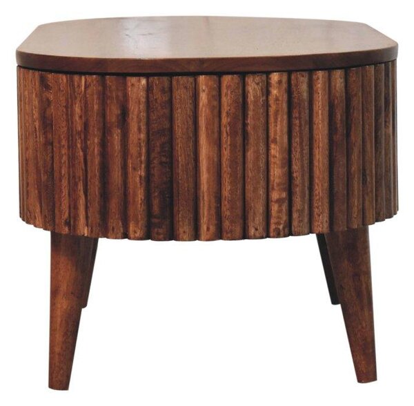 Solid Mango Wood Round Coffee Table with 2 Smooth-Gliding Drawers, Handcrafted Eco-Friendly Desk for Living Room, 45L x 85W x 38H cm, Brown Aosom UK