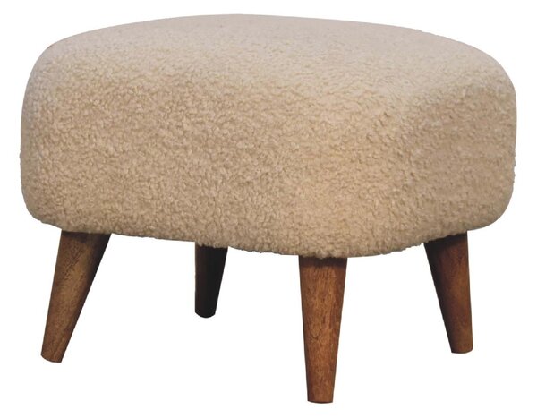 Solid Mango Wood Bouclé Square Footstool with Space-Saving Profile, Upholstered Footstool with Nordic Slim Legs, 40L x 40W x 35H cm, Brown Aosom UK