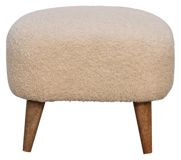 Solid Mango Wood Bouclé Square Footstool with Space-Saving Profile, Upholstered Footstool with Nordic Slim Legs, 40L x 40W x 35H cm, Brown Aosom UK