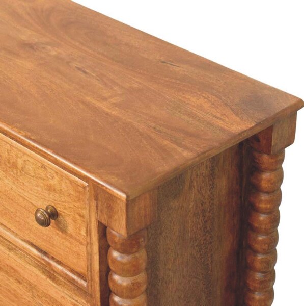 Solid Mango Wood Spindle Chest with 3 Drawers and Turned Spindle Legs, Bedside Cabinet with Ample Storage, 35L x 80W x 80H cm, Brown Aosom UK