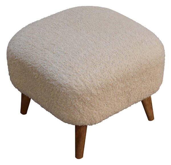 Solid Mango Wood Bouclé Square Footstool with Space-Saving Profile, Upholstered Footstool with Nordic Slim Legs, 40L x 40W x 35H cm, Brown Aosom UK