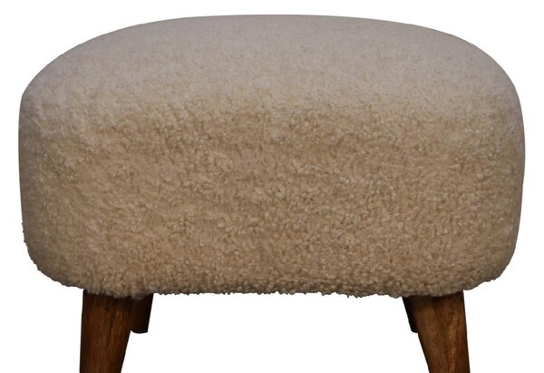 Solid Mango Wood Bouclé Square Footstool with Space-Saving Profile, Upholstered Footstool with Nordic Slim Legs, 40L x 40W x 35H cm, Brown Aosom UK