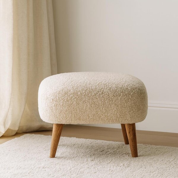 Solid Mango Wood Bouclé Square Footstool with Space-Saving Profile, Upholstered Footstool with Nordic Slim Legs, 40L x 40W x 35H cm, Brown Aosom UK