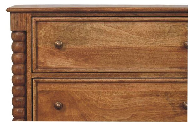 Solid Mango Wood Spindle Chest with 3 Drawers and Turned Spindle Legs, Bedside Cabinet with Ample Storage, 35L x 80W x 80H cm, Brown Aosom UK