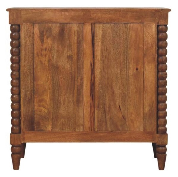 Solid Mango Wood Spindle Chest with 3 Drawers and Turned Spindle Legs, Bedside Cabinet with Ample Storage, 35L x 80W x 80H cm, Brown Aosom UK