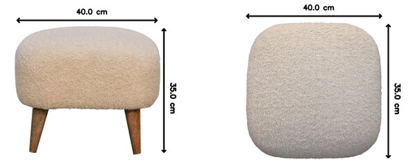 Solid Mango Wood Bouclé Square Footstool with Space-Saving Profile, Upholstered Footstool with Nordic Slim Legs, 40L x 40W x 35H cm, Brown Aosom UK