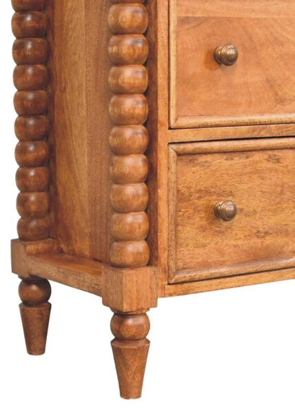 Solid Mango Wood Spindle Chest with 3 Drawers and Turned Spindle Legs, Bedside Cabinet with Ample Storage, 35L x 80W x 80H cm, Brown Aosom UK