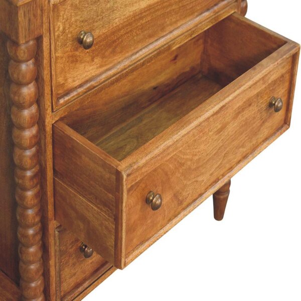 Solid Mango Wood Spindle Chest with 3 Drawers and Turned Spindle Legs, Bedside Cabinet with Ample Storage, 35L x 80W x 80H cm, Brown Aosom UK