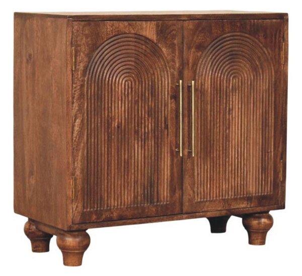 Solid Mango Wood Arco Groove Sideboard with Whimsical Animal Motif, 2-Door Sideboard Ideal for Living Room, 35L x 75W x 71H cm, Brown Aosom UK