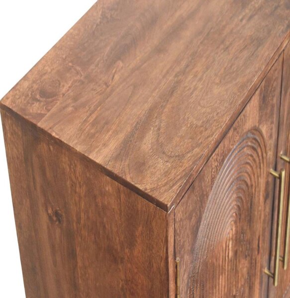 Solid Mango Wood Arco Groove Sideboard with Whimsical Animal Motif, 2-Door Sideboard Ideal for Living Room, 35L x 75W x 71H cm, Brown Aosom UK