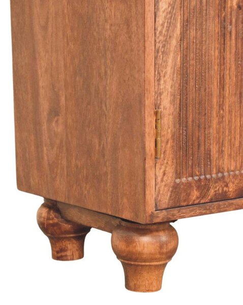 Solid Mango Wood Arco Groove Sideboard with Whimsical Animal Motif, 2-Door Sideboard Ideal for Living Room, 35L x 75W x 71H cm, Brown Aosom UK