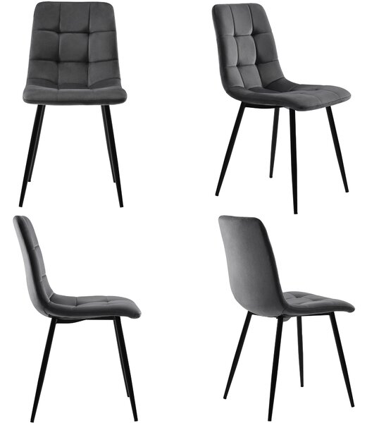 Upholstered Velvet Dining Chairs Set of 4 with Metal Frame, Ergonomic Design, Kitchen Chairs for Dining Room Table, 44x41x86 cm, Gray Aosom.UK