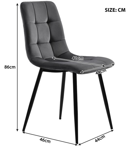 Upholstered Velvet Dining Chairs Set of 4 with Metal Frame, Ergonomic Design, Kitchen Chairs for Dining Room Table, 44x41x86 cm, Gray Aosom.UK