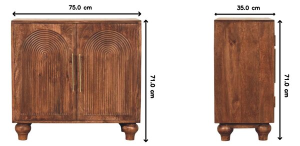 Solid Mango Wood Arco Groove Sideboard with Whimsical Animal Motif, 2-Door Sideboard Ideal for Living Room, 35L x 75W x 71H cm, Brown Aosom UK