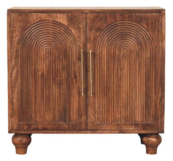 Solid Mango Wood Arco Groove Sideboard with Whimsical Animal Motif, 2-Door Sideboard Ideal for Living Room, 35L x 75W x 71H cm, Brown Aosom UK