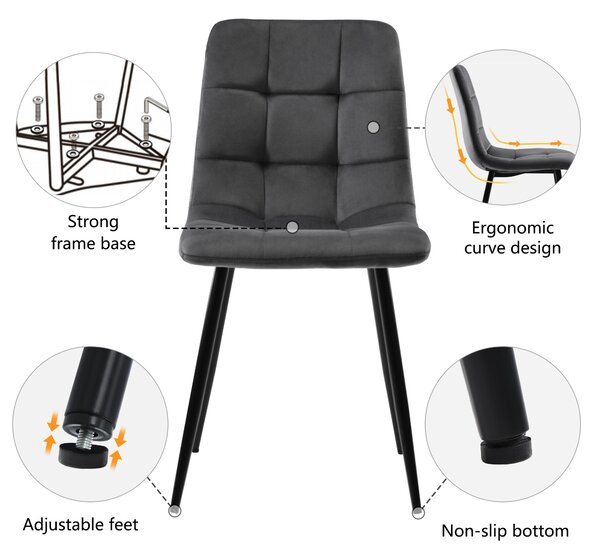 Upholstered Velvet Dining Chairs Set of 4 with Metal Frame, Ergonomic Design, Kitchen Chairs for Dining Room Table, 44x41x86 cm, Gray Aosom.UK
