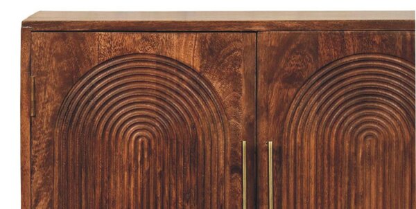 Solid Mango Wood Arco Groove Sideboard with Whimsical Animal Motif, 2-Door Sideboard Ideal for Living Room, 35L x 75W x 71H cm, Brown Aosom UK