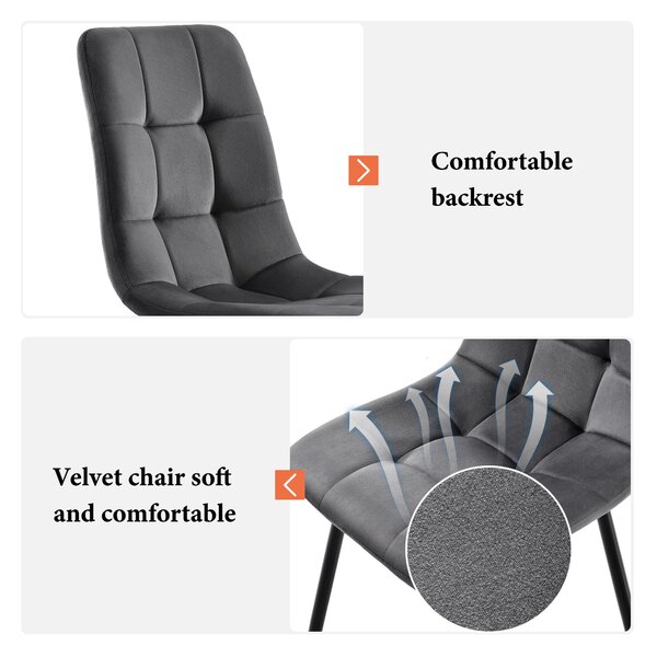 Upholstered Velvet Dining Chairs Set of 4 with Metal Frame, Ergonomic Design, Kitchen Chairs for Dining Room Table, 44x41x86 cm, Gray Aosom.UK