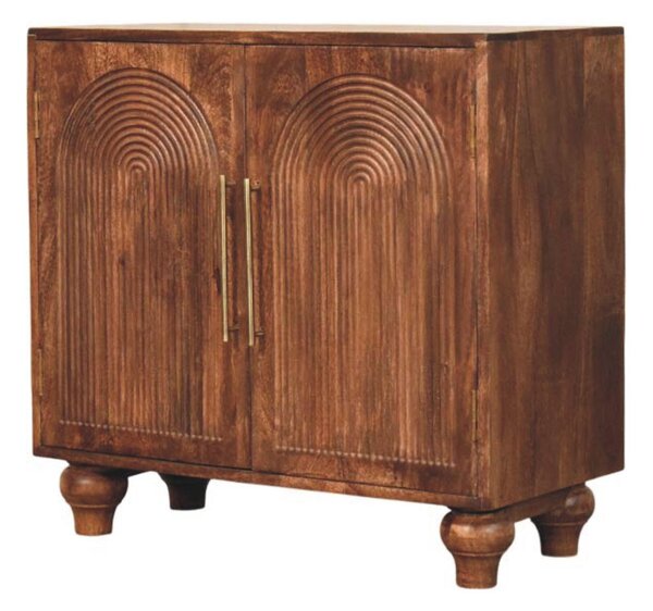 Solid Mango Wood Arco Groove Sideboard with Whimsical Animal Motif, 2-Door Sideboard Ideal for Living Room, 35L x 75W x 71H cm, Brown Aosom UK