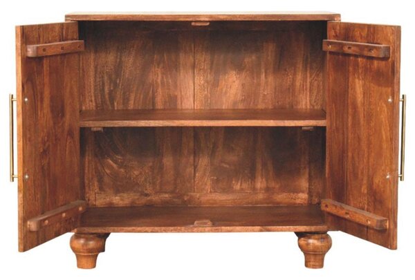 Solid Mango Wood Arco Groove Sideboard with Whimsical Animal Motif, 2-Door Sideboard Ideal for Living Room, 35L x 75W x 71H cm, Brown Aosom UK