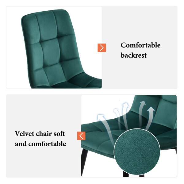 Set of 4 Upholstered Velvet Dining Chairs with Metal Frame, Ergonomic Design, 4-Set Upholstered Chair with Backrest, 44x41x86 cm, Green Aosom UK