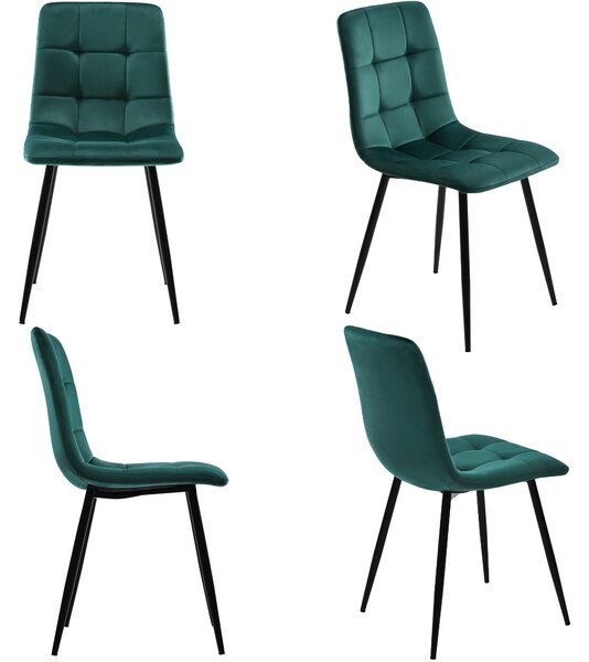 Set of 4 Upholstered Velvet Dining Chairs with Metal Frame, Ergonomic Design, 4-Set Upholstered Chair with Backrest, 44x41x86 cm, Green Aosom UK