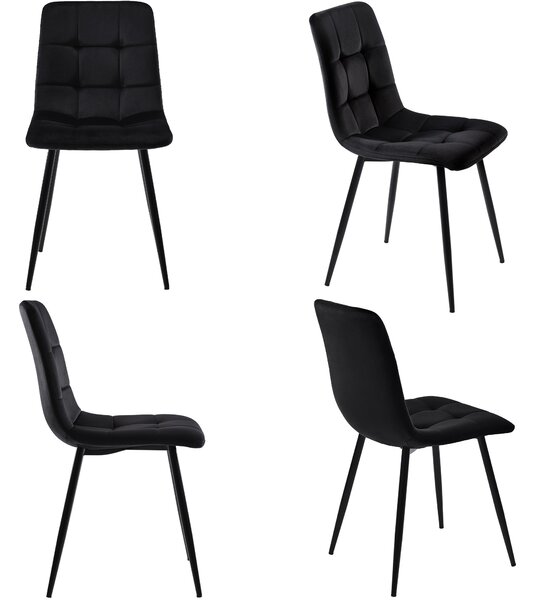 Set of 4 Upholstered Velvet Dining Chairs with Metal Frame, Ergonomic Design, 4-Set Upholstered Chair with Backrest, 44x41x86 cm, Black Aosom UK