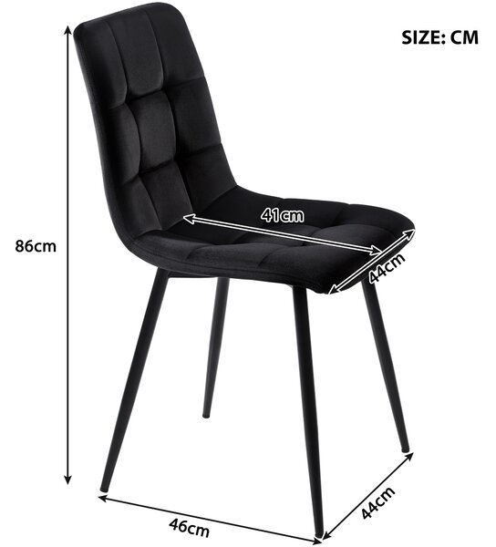 Set of 4 Upholstered Velvet Dining Chairs with Metal Frame, Ergonomic Design, 4-Set Upholstered Chair with Backrest, 44x41x86 cm, Black Aosom UK