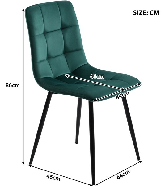 Set of 4 Upholstered Velvet Dining Chairs with Metal Frame, Ergonomic Design, 4-Set Upholstered Chair with Backrest, 44x41x86 cm, Green Aosom UK