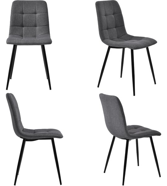 Set of 4 Ergonomic Linen Upholstered Dining Chairs with Metal Frame and Backrest, Dining Chairs for Kitchen, Dining Room, 44x41x86 cm, Gray Aosom UK