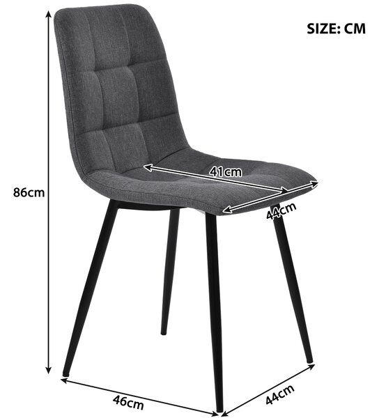 Set of 4 Ergonomic Linen Upholstered Dining Chairs with Metal Frame and Backrest, Dining Chairs for Kitchen, Dining Room, 44x41x86 cm, Gray Aosom UK