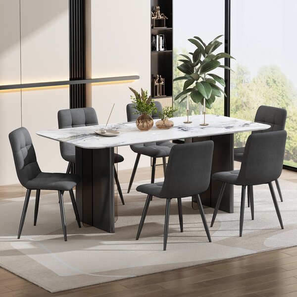Set of 4 Ergonomic Linen Upholstered Dining Chairs with Metal Frame and Backrest, Dining Chairs for Kitchen, Dining Room, 44x41x86 cm, Gray Aosom UK