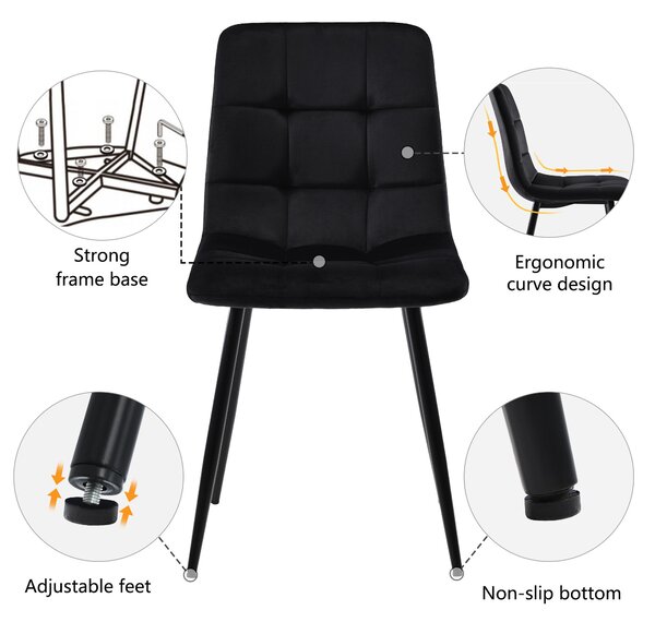 Extending Dining Table and Chairs with 4 Velvet Chairs, Marble Tabletop, Elegant 5-Piece Dining Set for Kitchen, 160L x 80W x 75H cm, White & Black Aosom UK