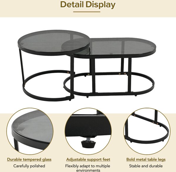 Space-Saving Outdoor Garden Lounge Set with Glass Coffee Table, Adjustable Foot Pads, Garden Settee Set for Patio, Porch, Backyard, Grey Aosom.UK