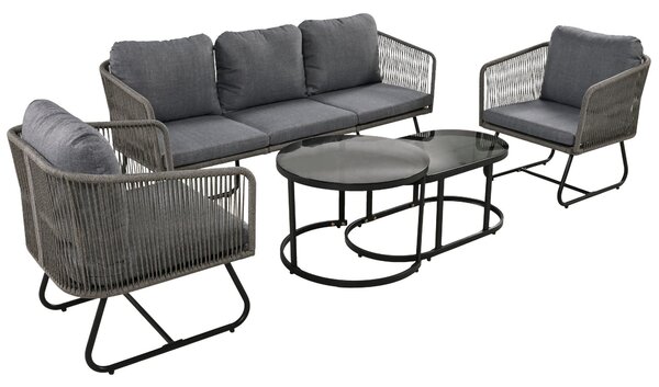Space-Saving Outdoor Garden Lounge Set with Glass Coffee Table, Adjustable Foot Pads, Garden Settee Set for Patio, Porch, Backyard, Grey Aosom.UK
