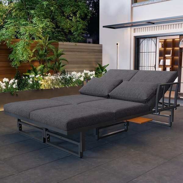 Garden Lounge Sofa Set with 2 Sofas, Adjustable Wood Table, Iron Frame, Corner Couch with Cushions and Pillows, 250L x 186W x 76H cm, Grey Aosom.UK