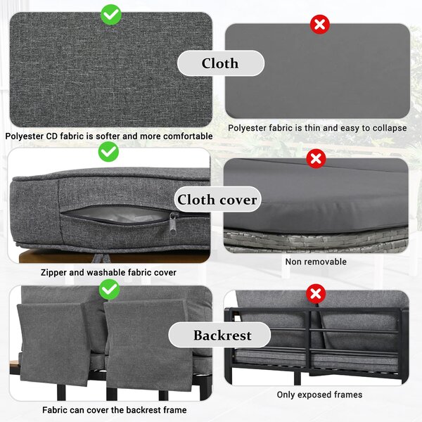 Space-Saving L-Shaped Corner Sofa with Wooden Table, Iron Frame, Modern Outdoor Garden Lounge Set for 4 People, 145L x 60W x 80H cm, Grey Aosom.UK